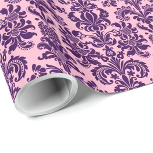 Elegante lila florale Damastmuster auf rosa Hinter Geschenkpapier