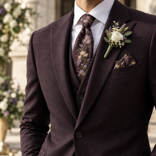 Elegante lila florale Iris- und Wisteria-Hochzeit Krawatte