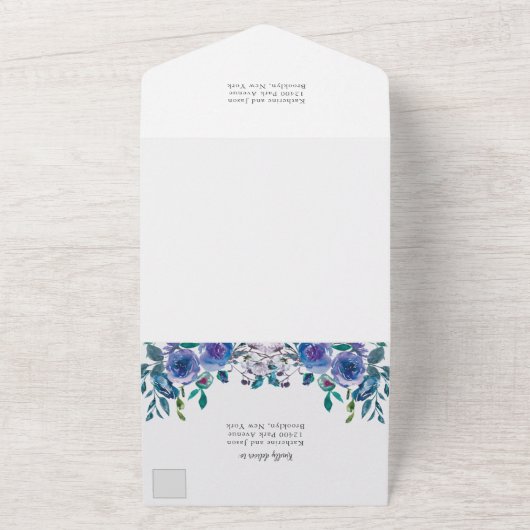 Elegante Lila florale Moderne Winterhochzeit All In One Einladung (Außenbereich)