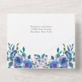 Elegante Lila florale Moderne Winterhochzeit All In One Einladung (Rückseite)