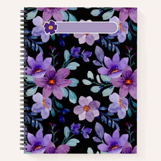 Elegante Lila florale Notebook-Abdeckung - Wasserf Notizblock (Vorderseite)
