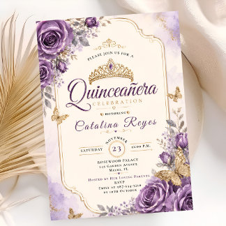 Elegante lila florale Quinceañera Einladung