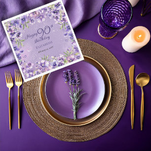 Elegante lila florale Veilchen 90. Geburtstagsfeie Serviette