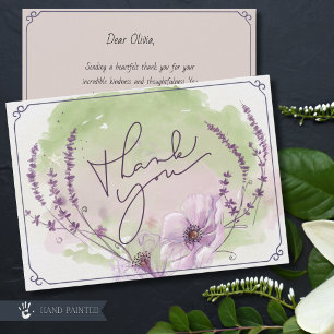 Elegante lila florale Wasserfarbe-Dankeskarten Dankeskarte