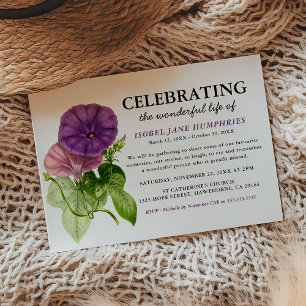 Elegante lila florale Wasserfarbe Trauerfeier Einladung