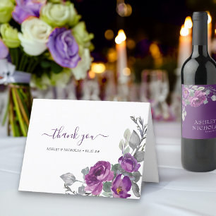 Elegante lila florale Wasserfarben-Hochzeit Dankeskarte