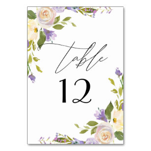 Elegante Lila Floralfarbenkalligraphie Tischnummer