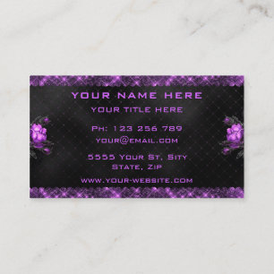 Elegante lila Flowers Glitzer Black Business Card Visitenkarte