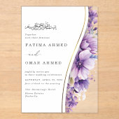 Elegante Lila Foliage Islamische Hochzeit Acryleinladungen (Vorderseite)