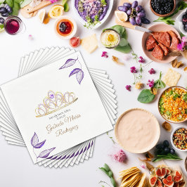 Elegante Lila Foliage und Tiara Quinceañera Serviette