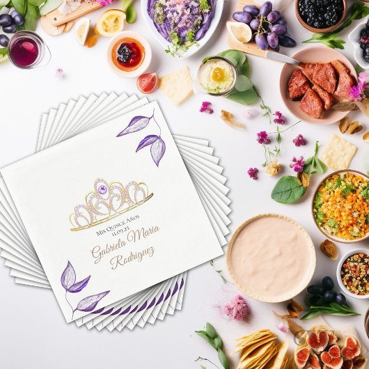 Elegante Lila Foliage und Tiara Quinceañera Serviette