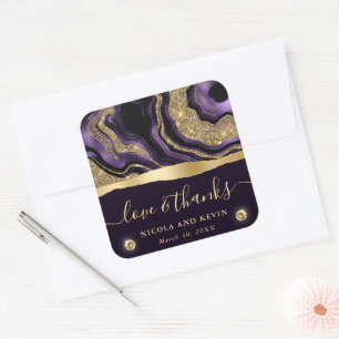 Elegante lila Folie und goldener Glitter-Achat-Hoc Quadratischer Aufkleber