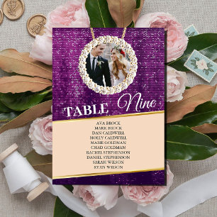 Elegante Lila Funkelnd Foto Seating Chart Card Kar Einladung