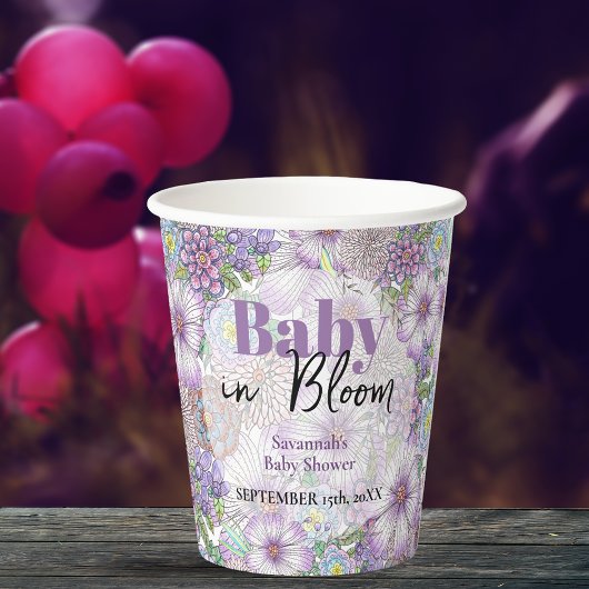 Elegante Lila Garden Blume Baby in Bloom Pappbecher