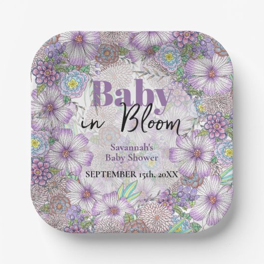 Elegante Lila Garden Blume Baby in Bloom Pappteller (Vorderseite)
