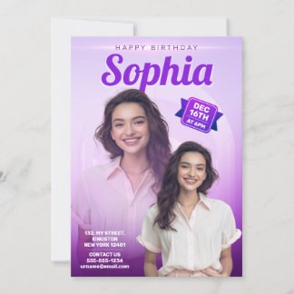 Elegante Lila Geburtstagsparty Girls - ein Foto Einladung