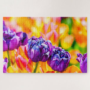Elegante Lila, gelbe Tulip-Blume Puzzle