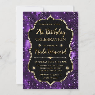 Elegante lila Glitter Vintage Rahmen Geburtstag Einladung