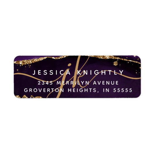 Elegante Lila Gold Glitzer Monogram Initials (Vorne)