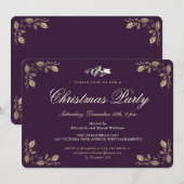 Elegante Lila Gold Holly Weihnachtsfeier Einladung (Vorne/Hinten)