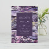Elegante Lila Gold Liquid Ink Wedding Einladung (Stehend Vorderseite)
