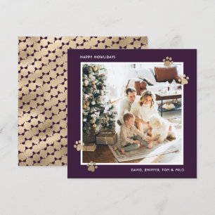 Elegante Lila Gold Paw Foto Happy Howlidays Feiertagskarte
