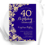 Elegante Lila Gold-Rose 40. Geburtstag Einladung<br><div class="desc">Lila Gold Floral 40. Geburtstag Party Einladung. Elegantes Design mit Rose,  Imitaten Goldfolie und Typografie Script Schriftart. Die trendige Einladungskarte eignet sich perfekt für eine stilvolle Damenfeier. Kann für jedes Alter angepasst werden. Gedruckte Zazzle-Einladungen oder Sofortdownload digitaler Druckvorlage.</div>