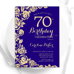 Elegante Lila Gold-Rose 70. Geburtstag Einladung