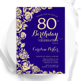 Elegante Lila Gold-Rose 80. Geburtstag Einladung