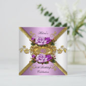 Elegante Lila Gold Rose Geburtstagsparty Einladung (Stehend Vorderseite)
