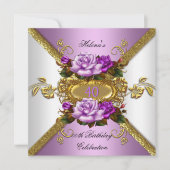 Elegante Lila Gold Rose Geburtstagsparty Einladung (Vorderseite)