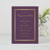 Elegante Lila Gold-Script-Engagement-Partei Einladung (Stehend Vorderseite)