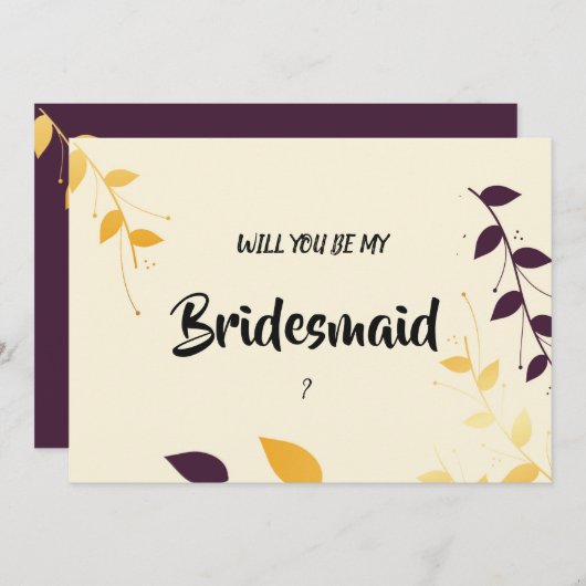 Elegante Lila Golden Blätter Einladung (Vorne/Hinten)