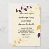 Elegante Lila Golden Blätter Geburtstagsparty Einladung (Vorderseite)