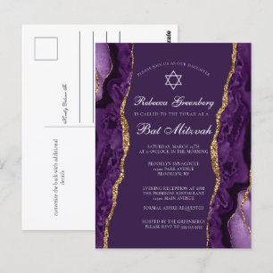 Elegante lila-goldene Bat-Mizwa-Party-Einladung Postkarte