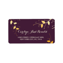 Elegante Lila Goldene Blätter Adressaufkleber