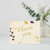 Elegante Lila goldene Blätter Danke Postcard Postkarte (Stehend Vorderseite)