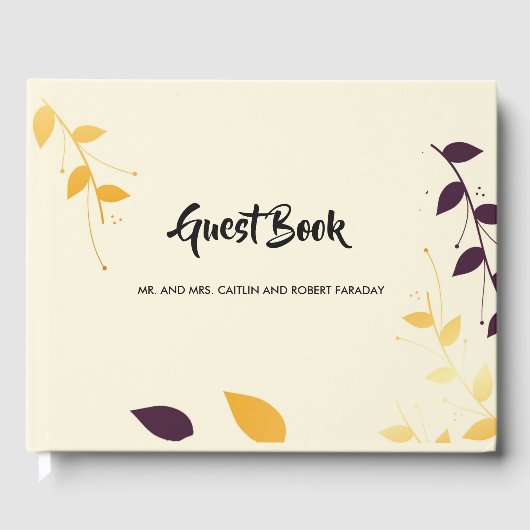 Elegante Lila Goldene Blätter Gästebuch (Vorderseite)
