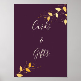 Elegante Lila Goldene Blätter Karten und Geschenke Poster