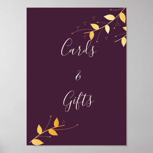 Elegante Lila Goldene Blätter Karten und Geschenke Poster (Vorne)