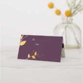 Elegante Lila Goldene Blätter Platzkarte (Vorderseite)