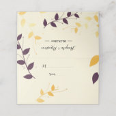 Elegante Lila Goldene Blätter Platzkarte (Außenseite Aufgefaltet)