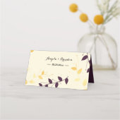 Elegante Lila Goldene Blätter Platzkarte (Rückseite)