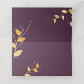 Elegante Lila Goldene Blätter Platzkarte (Innenseite Aufgefaltet)
