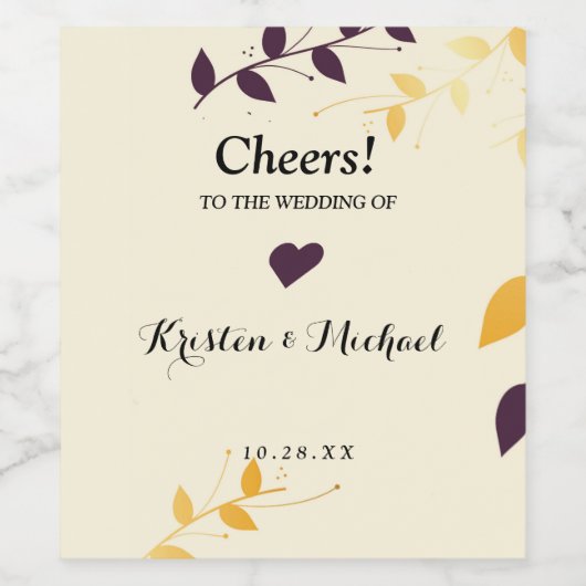 Elegante Lila Goldene Blätter Weinetikett (Einzelnes Label)