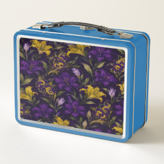 Elegante lila goldene Blumen-Metall-Lunchbox Metall Brotdose