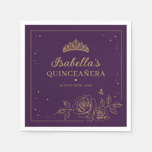 Elegante lila-goldene Blumen-Quinceañera Serviette