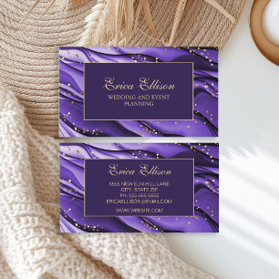 Elegante lila-goldene Glitter-Hochzeitsplaner Visi Visitenkarte