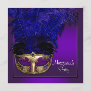 Elegante lila-goldene Maskenparty-Einladungen Einladung
