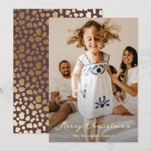 Elegante lila-goldene Sterne Schrift Foto Weihnach Feiertagskarte
